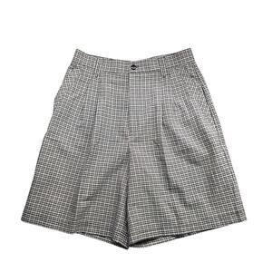 Seasons Petite Womens Pleated Plaid Shorts Black White High Waist